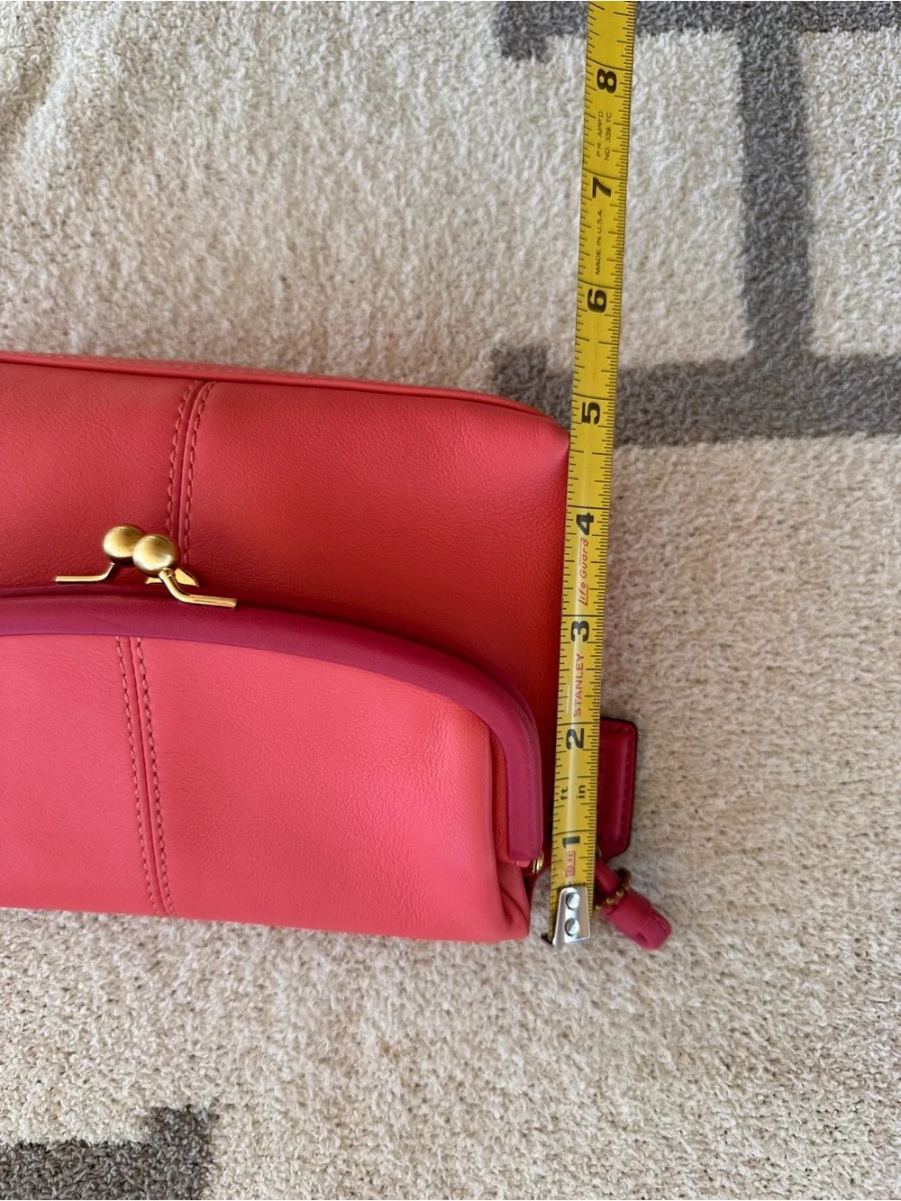 Coach Coral Pink Pebbled Leather Shoulder Bag with Gold Hardware